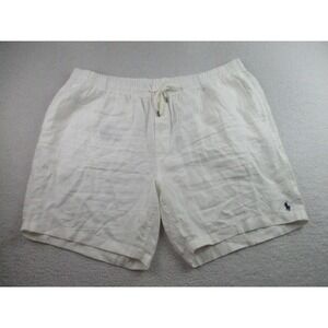 Polo Ralph Lauren Linen Shorts Mens 2XB White Drawstring Summer Casual Logo